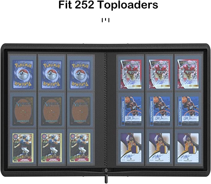 Rayvol Toploader Binder, Holds 252 Toploaders 9-Pocket Top Loader Card Storage Case, Ringless Double-Sided Pockets for Cards in 3 x 4'' Toploaders